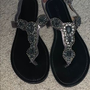 BCBG Generation pewter sandals with gems